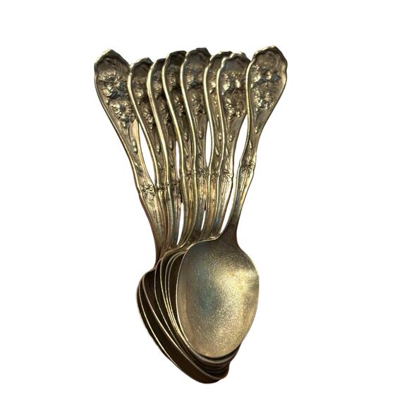 Antique silver teaspoons set (8) Carnation Pattern 1908 Rogers Art Nouveau - Picture 4 of 11